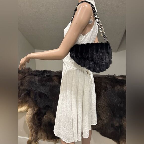 Asymmetric Real Mink Fur Handmade Saddle Bag/Shoulder Bag/Crossbody - Picture 2 of 15